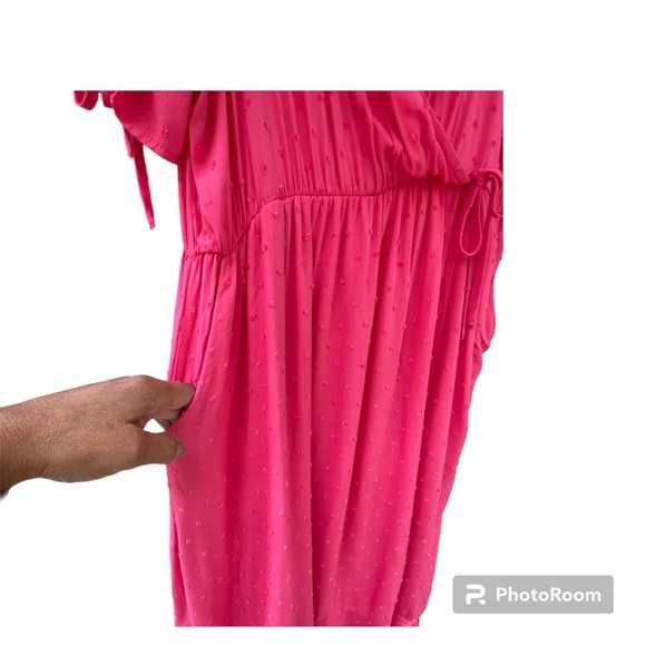 TORRID Pink Midi Swiss Surplice Faux Wrap Elastic Waist Short Sleeve Dress NWT - Picture 4 of 8